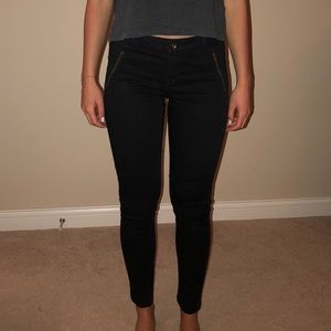 Zara mid rise dark navy pants with zippers
